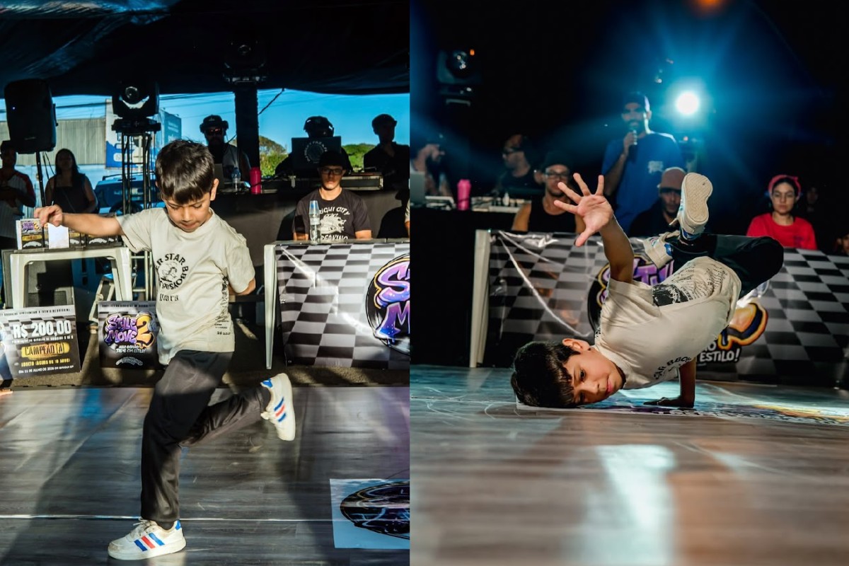 Menino de seis anos segue os passos do pai e se destaca no breakdance no interior de SP