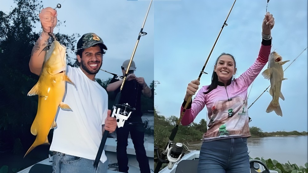 Sob rumores de romance, Ana Castela e Zé Felipe pescam juntos no Pantanal de MT; vídeo