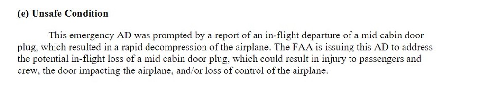 Trecho de norma da FAA que fala de risco aos passageiros, à tripulação e ao risco de perda de controle da aeronave — Foto: Reprodução