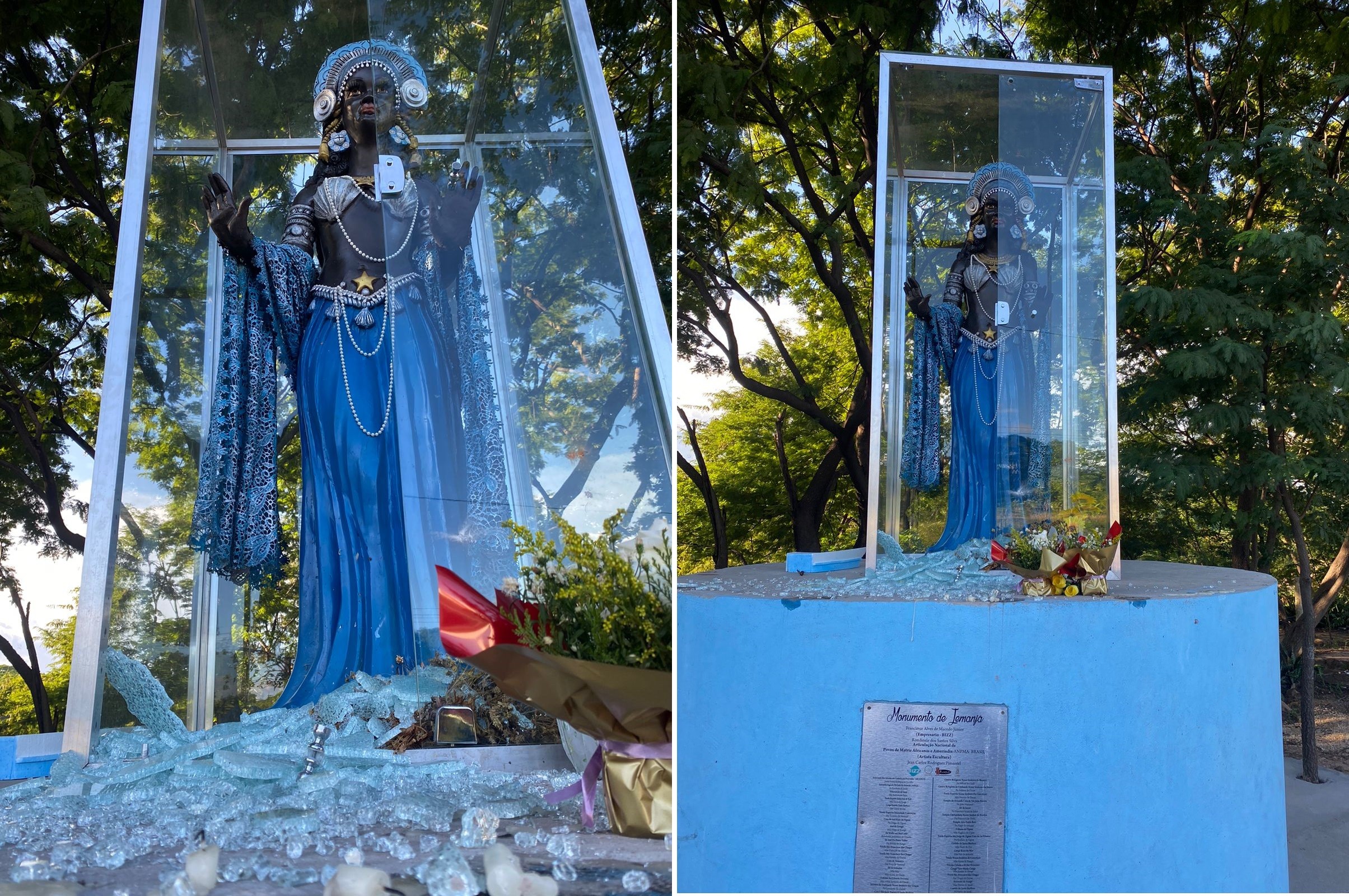 Aquário de proteção de estátua de Iemanjá é destruído a pedradas, em Teresina
