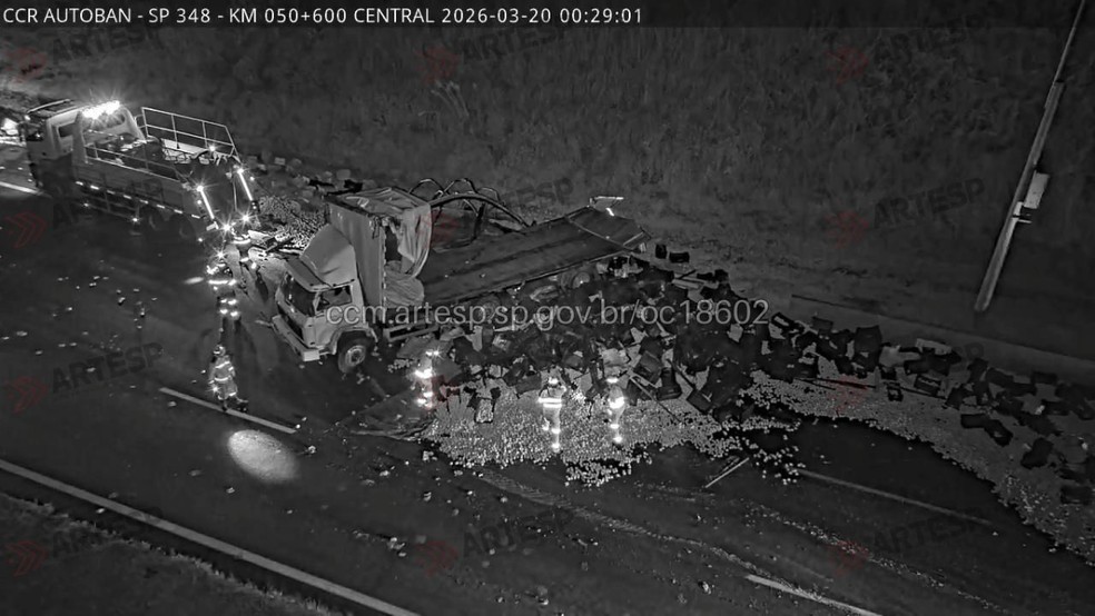 Acidente com duas carretas e caminhão causa 3 km de lentidão em Jundiaí (SP) — Foto: Artesp/Divulgação