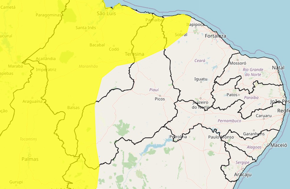 Piauí tem novo alerta para chuvas intensas em 68 cidades; veja quais — Foto: Reprodução/Inmet