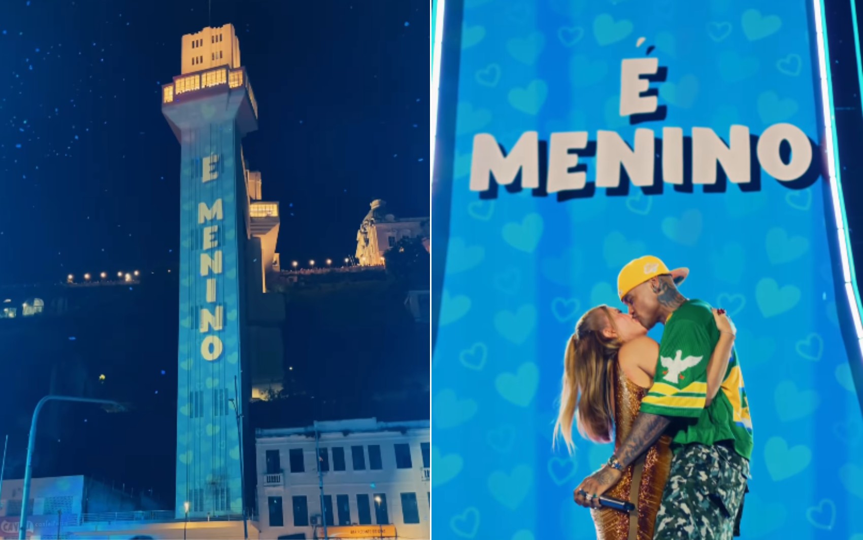 É menino! Leo Santana e Lore Improta descobrem sexo do bebê em show com direito a projeção no Elevador Lacerda