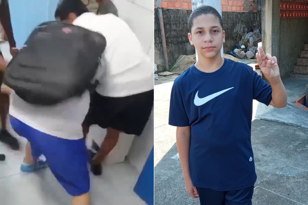 Carlos Teixeira, de 13 anos, foi agredido por estudantes em Praia Grande (SP) — Foto: Arquivo Pessoal