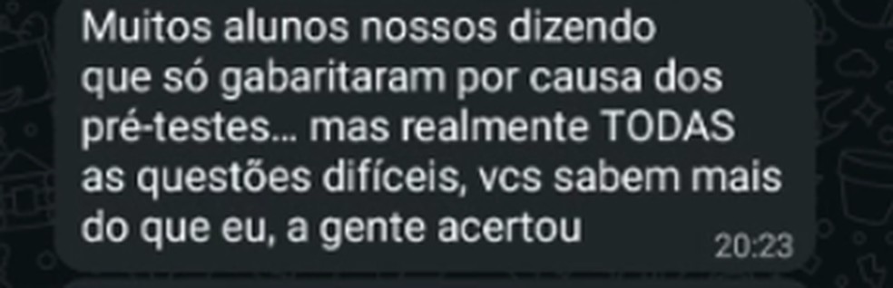 Edcley diz em grupo de mentorados que vários alunos 'gabaritaram' o Enem — Foto: Arquivo pessoal