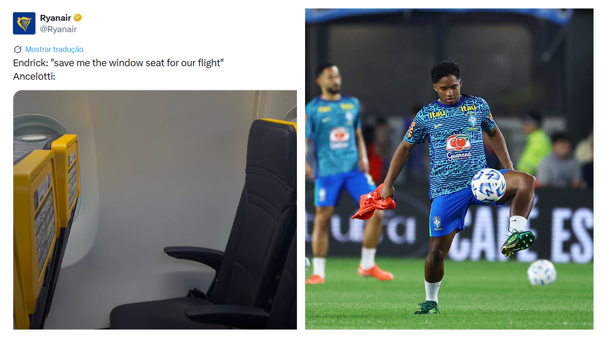 Companhia aéreia entra na brincadeira e publica meme sobre Endrick e Ancelotti