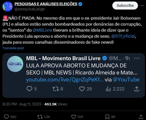 PF investiga MBL por suspeita de difamação e injúria contra Lula 