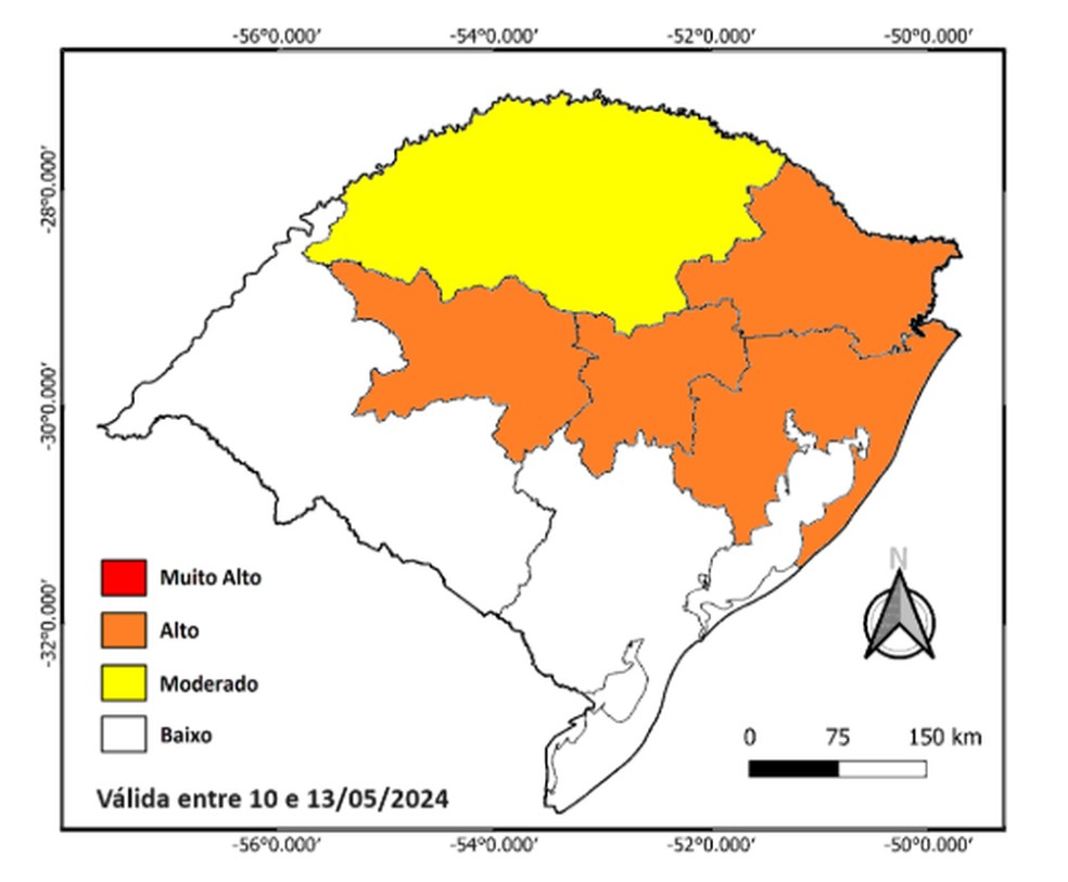 Mapa mostra a probabilidade de ocorrência de deslizamento em ao menos um município das mesorregiões indicadas. — Foto: Cemaden