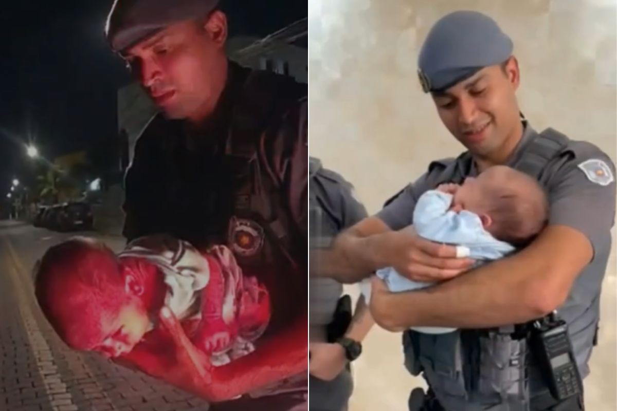 Bebê engasgado com leite materno é salvo por PMs em patrulhamento no litoral de SP: 'não estava mais respirando'; VÍDEO