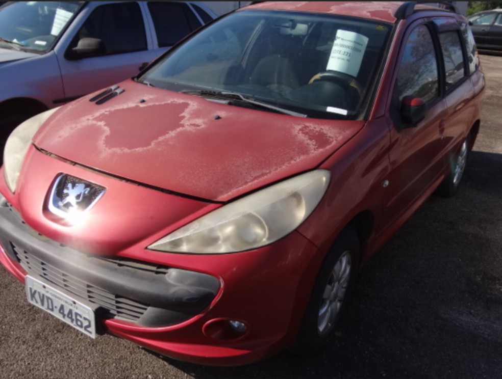 Peugeot 207 SW de 2009, do lote 221, tem pintura danificada tem lance mínimo de R$ 3 mil. Carro não tem o banco traseiro — Foto: Receita Federal