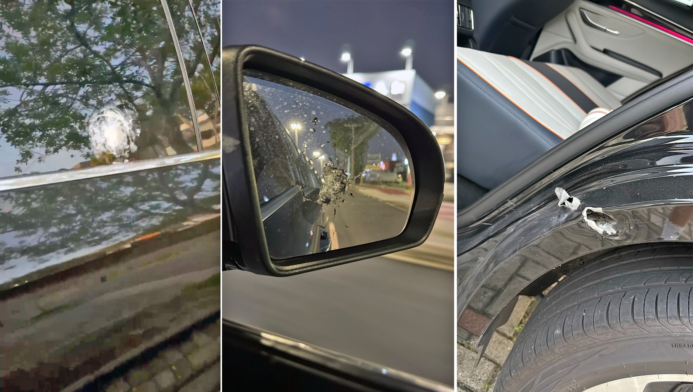 Veja como ficou o carro do goleiro Rossi após tentativa de assalto com tiros na Linha Amarela 