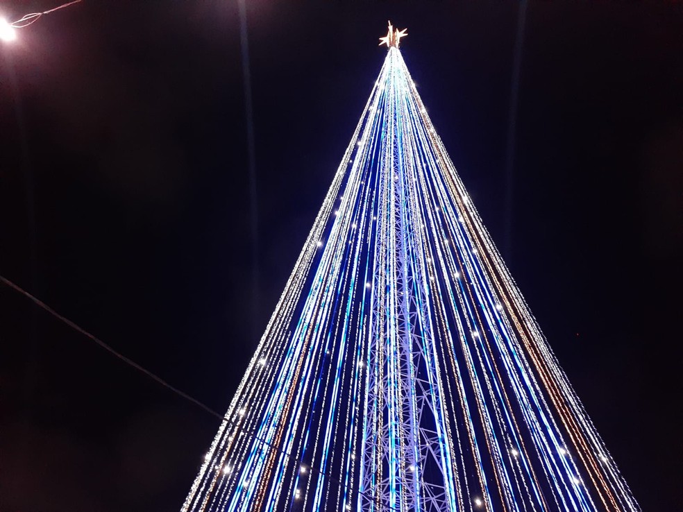 Árvore de Mirassol foi acesa nesta sexta-feira (25) — Foto: Sérgio Henrique Santos/Inter TV Cabugi