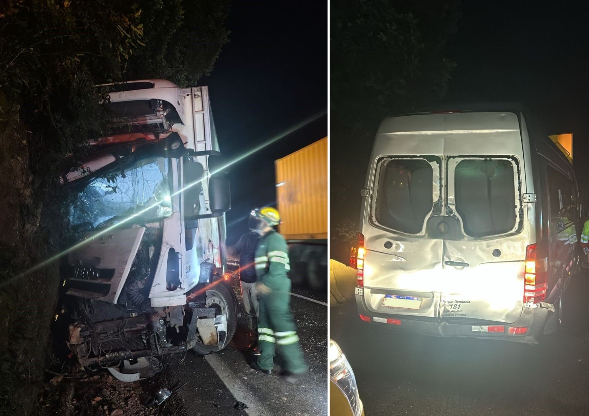 Carreta desgovernada atinge ônibus com e van lotada na Via Anchieta, SP