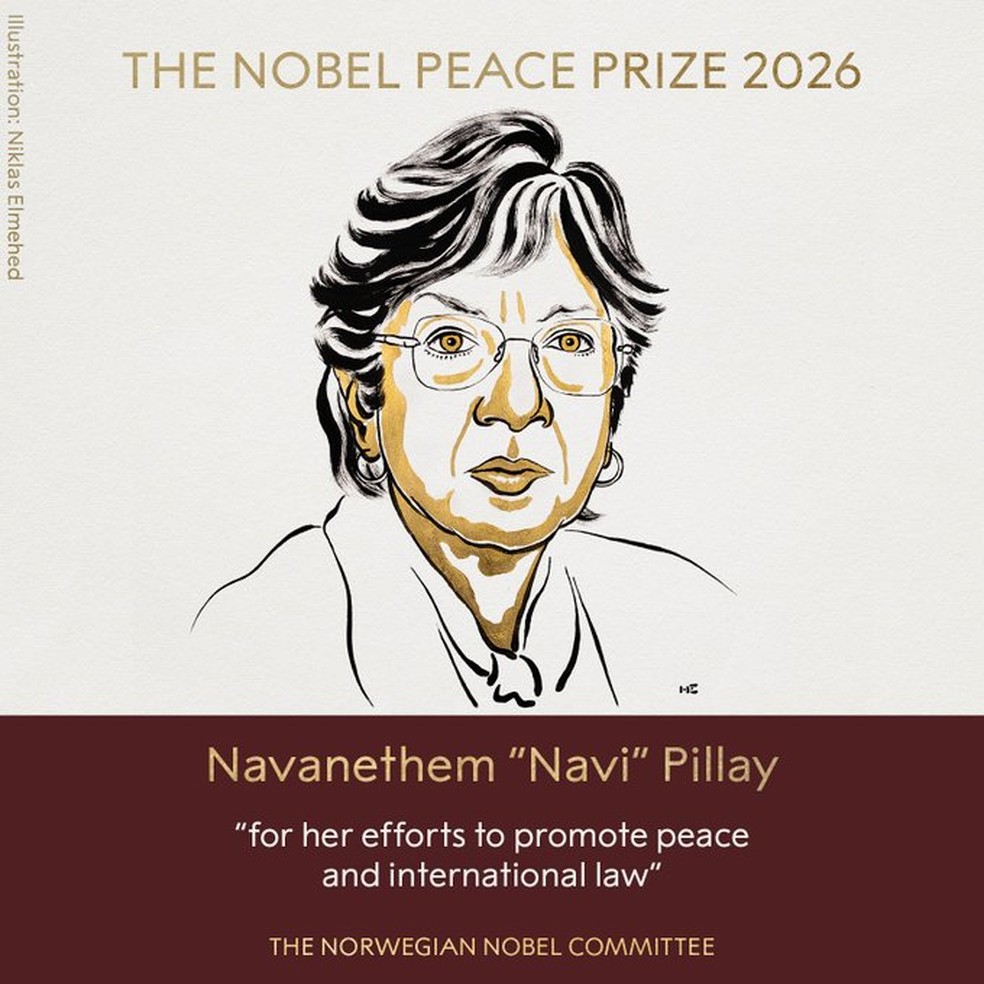 Prêmio Nobel da Paz 2026 vai para a sul-africana Navanethem 'Navi' Pillay — Foto: Nobel/Divulgação
