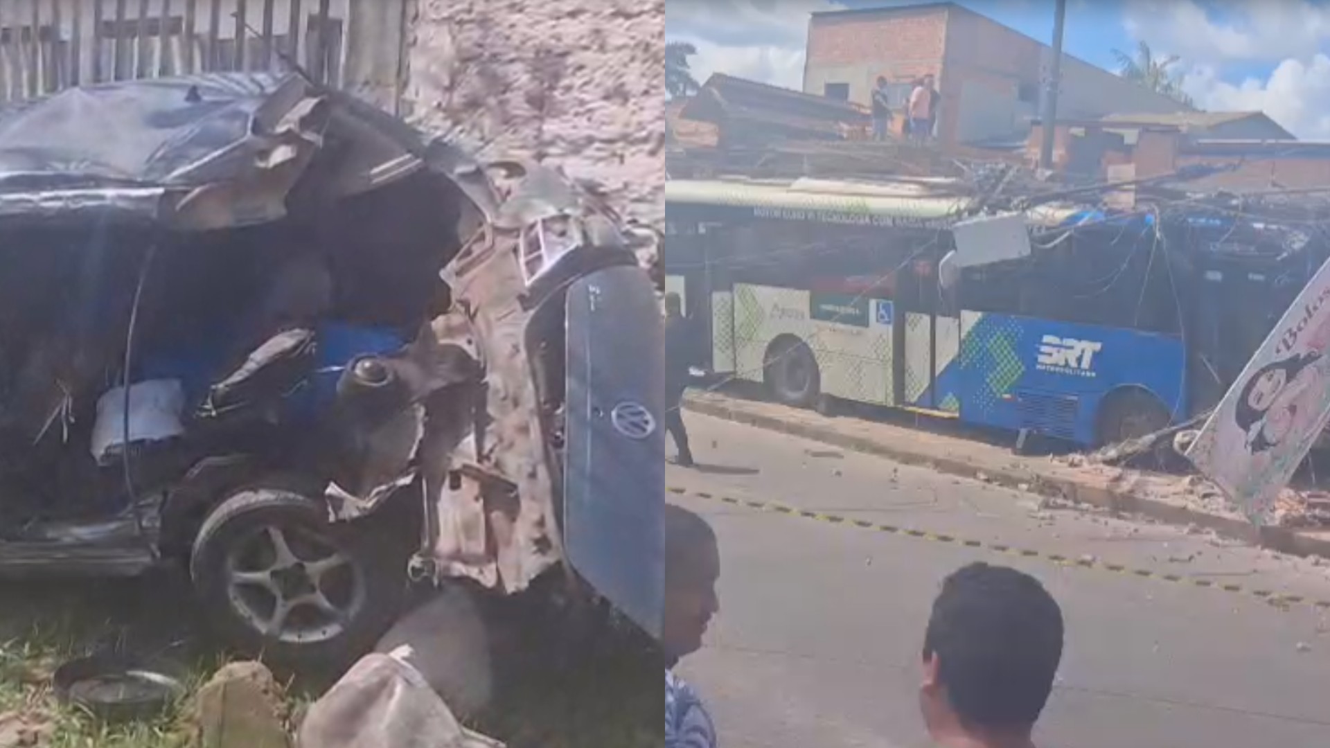 Ônibus do BRT invade calçada e destrói telhados em acidente grave em Ananindeua