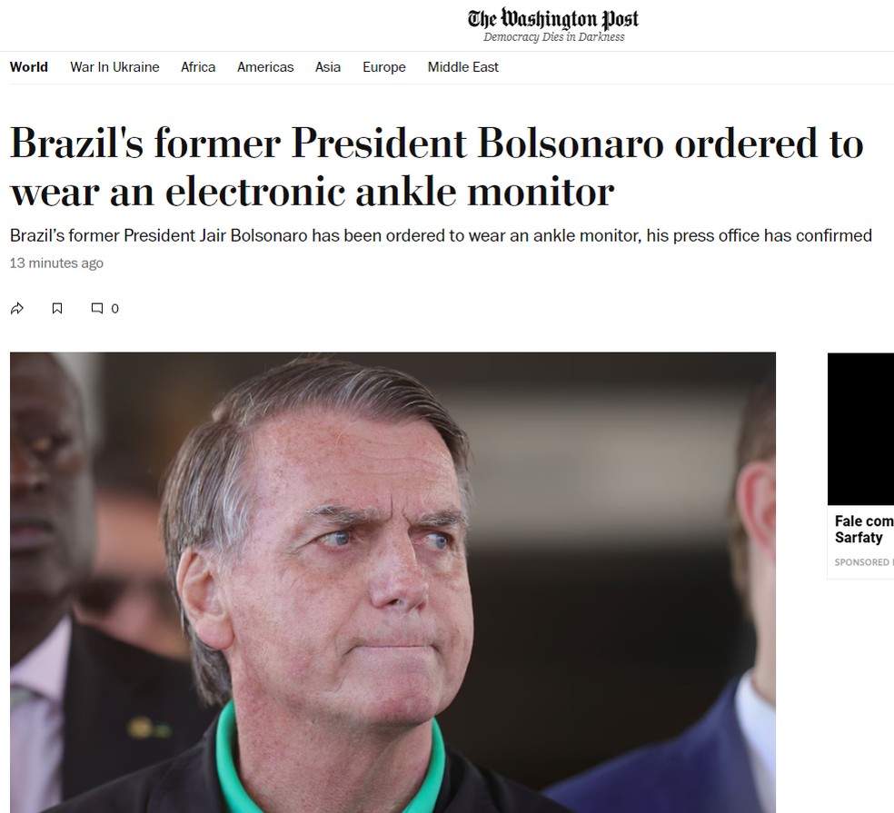 Washington Post repercute operação contra Bolsonaro — Foto: Reprodução