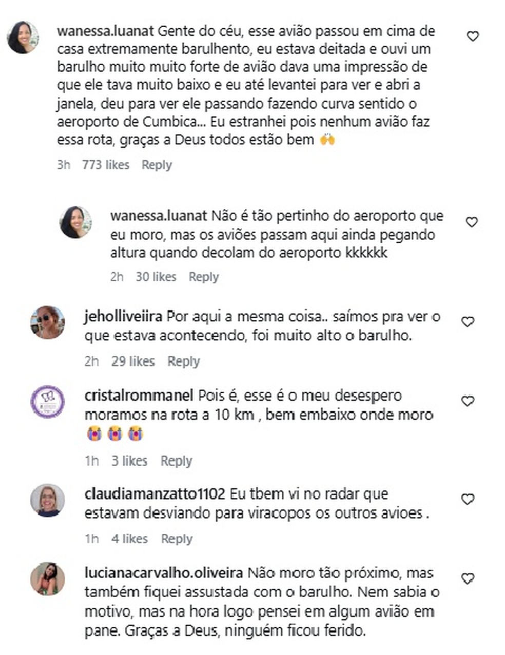 Moradores de Guarulhos narram explosão de avião da Delta neste domingo (29). — Foto: Reprodução/Instagram