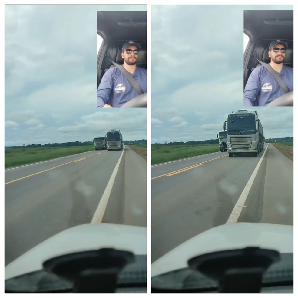 Motorista flagra ultrapassagem indevida em rodovia de Rondônia — Foto: Reprodução/Redes Sociais