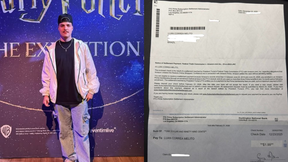 Brasileiro Luan Melito recebeu US$ 1,99 com acordo da Amazon — Foto: Arquivo pessoal