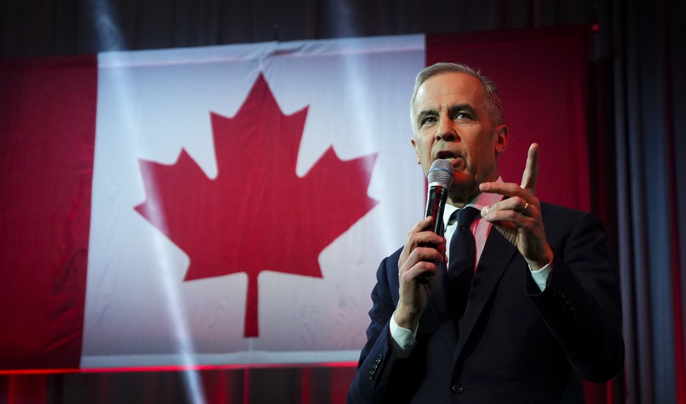 Mark Carney, faz um discurso ao ser apresentado durante o anúncio da liderança liberal em Ottawa, Ontário, domingo, 9 de março de 2025. — Foto: Sean Kilpatrick/The Canadian Press via AP