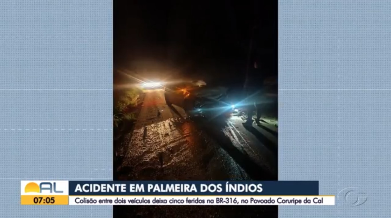 Colisão entre dois carros deixa cinco feridos no interior de Alagoas