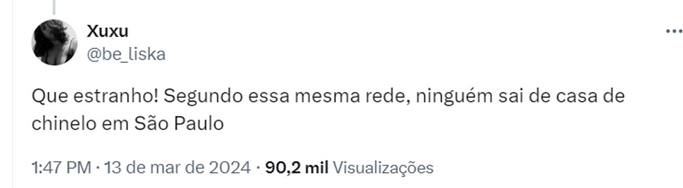 Comentário sobre o uso de chinelo em SP — Foto: Reprodução/X