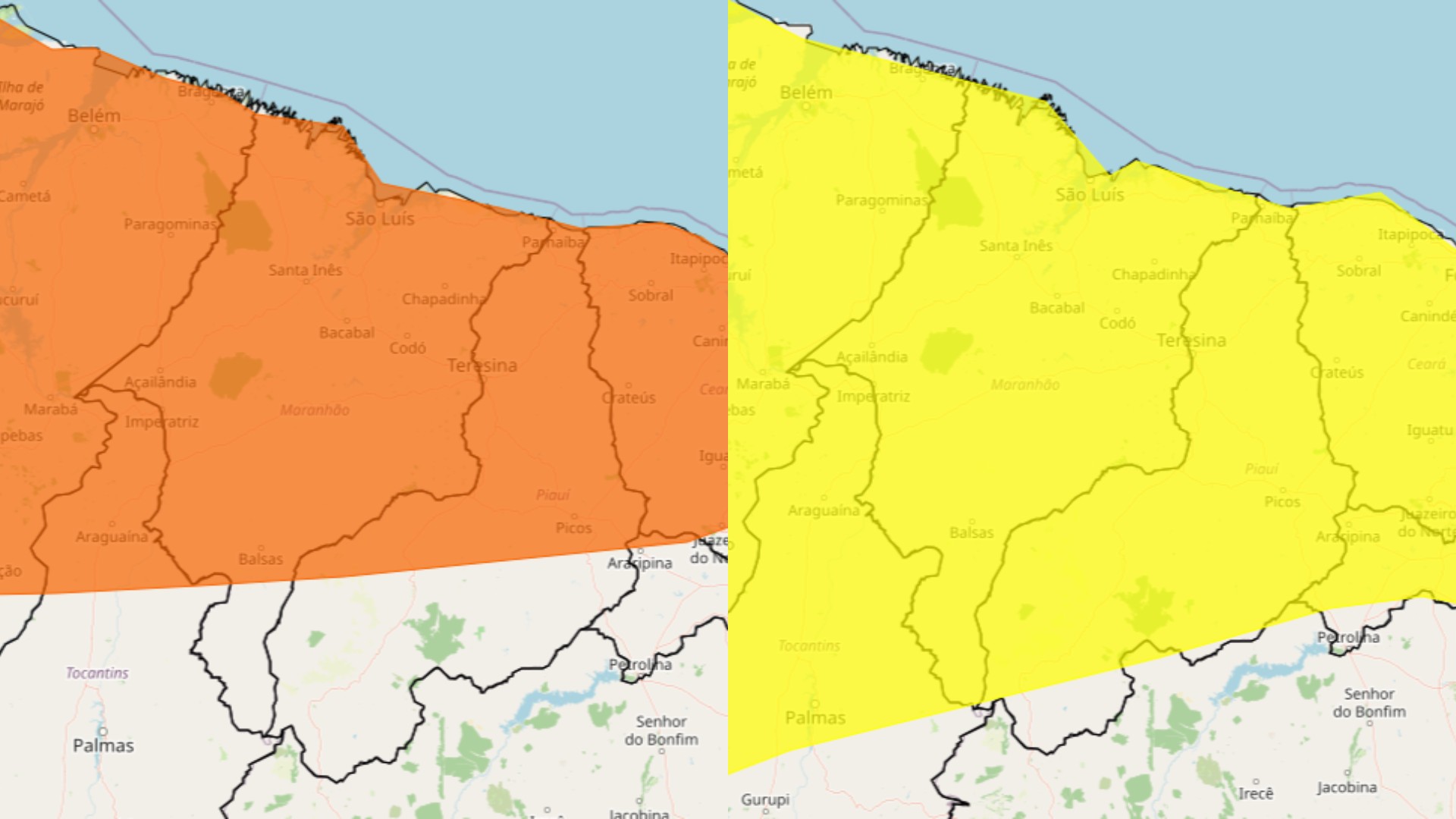Meteorologia emite dois alertas de chuvas intensas para todo o Maranhão