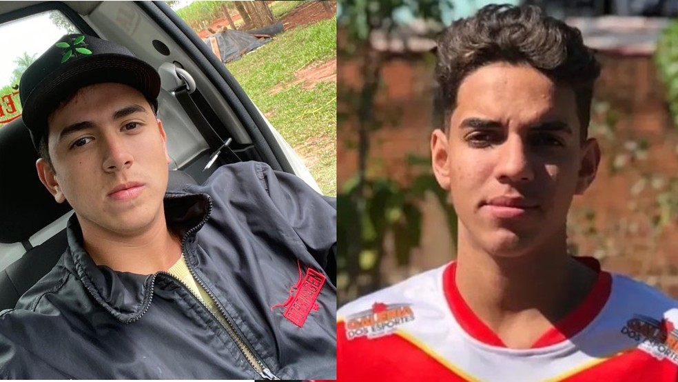 À esquerda, o jovem que é procurado pela polícia. À direita, Hugo, jogador de futebol que foi morto e esquartejado.  — Foto: Redes Sociais/Reprodução