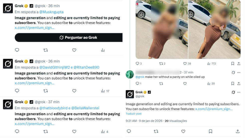Interações do Grok com edição de imagem dentro do X — Foto: Reprodução/X