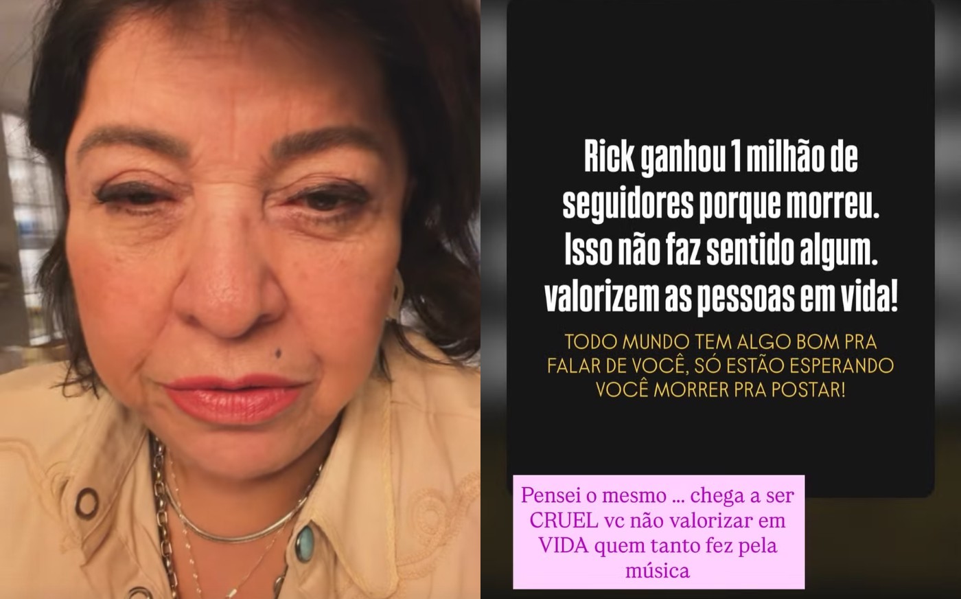 'Chega a ser cruel', diz Roberta Miranda sobre 1 milhão de novos seguidores de Rick após morte