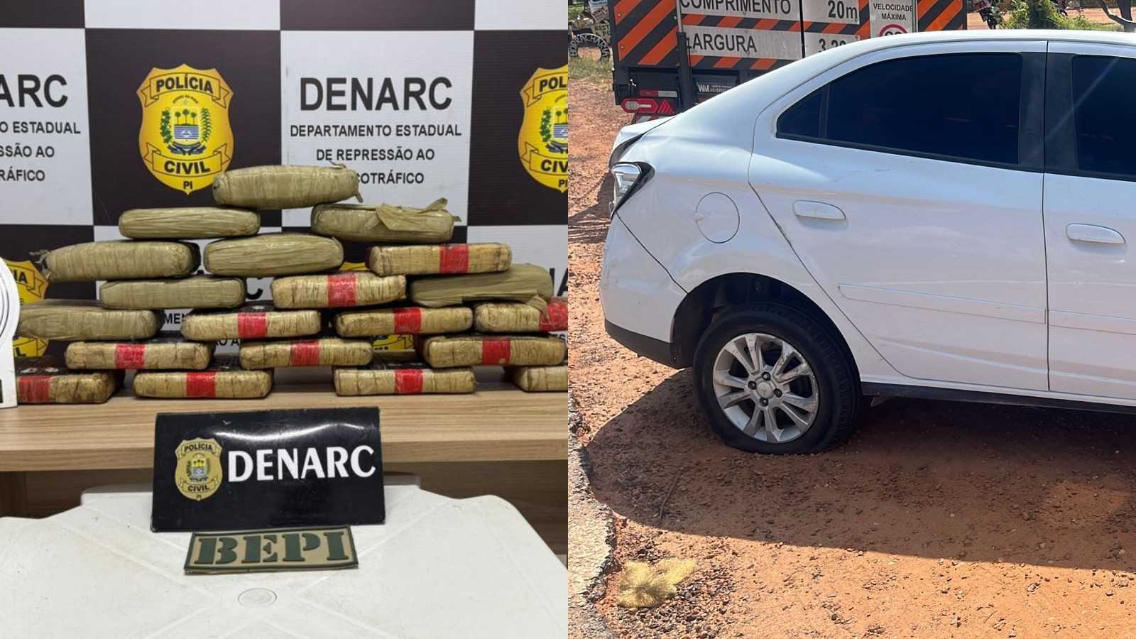 Mais de 20 kg de maconha são apreendidos após perseguição e troca de tiros entre Timon e Caxias; droga tinha Teresina como destino