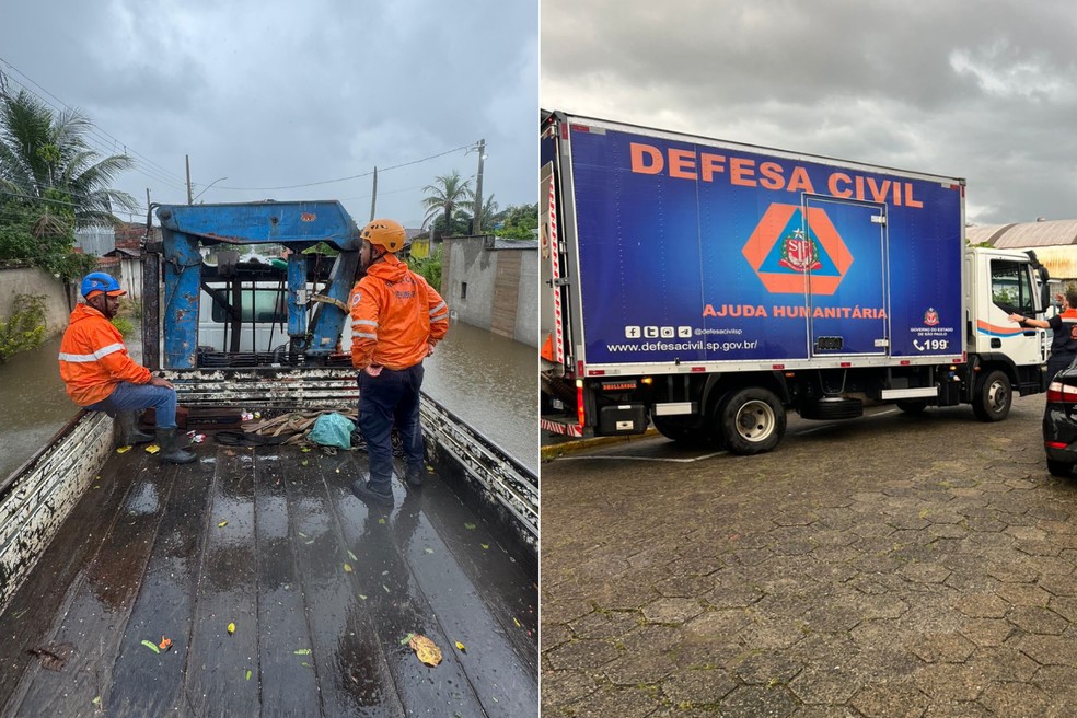 Chuva em Peruíbe, SP, supera em 24h a metade do esperado para o mês e deixa 233 pessoas desabrigadas — Foto: Defesa Civil Estadual