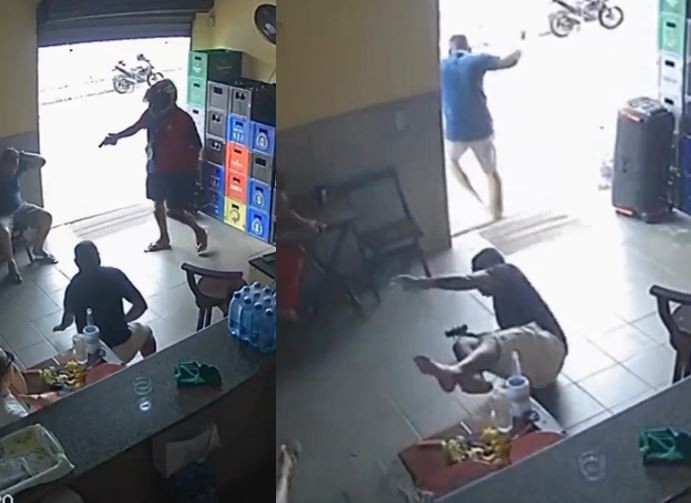 VÍDEO: policial civil de folga mata assaltante durante roubo dentro de bar no Anil, em São Luís