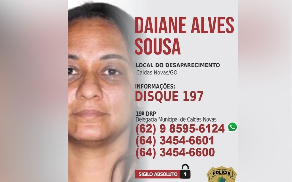 Polícia Civil investiga desaparecimento de Daiane Alves Sousa — Foto: Divulgação/Polícia Civil