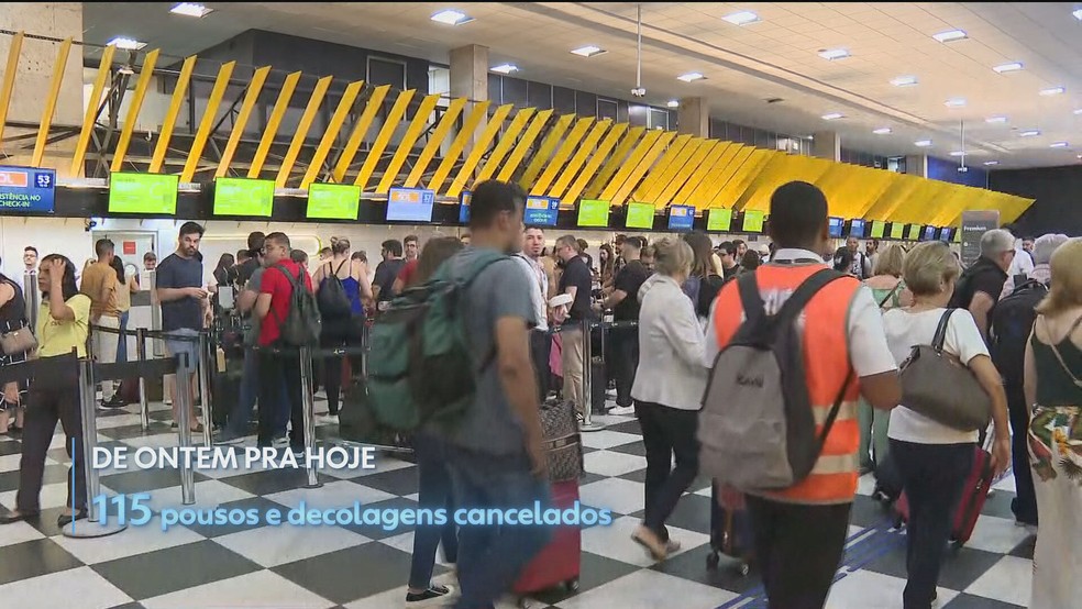 Cancelamento de voos no Aeroporto de Congonhas, em SP, afeta outros aeroportos do país — Foto: Reprodução/TV Globo