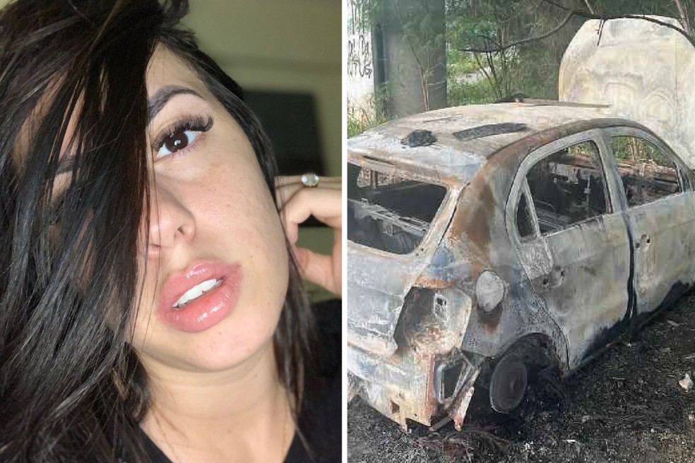 Policiais militares encontraram carro usado por mulher que desapareceu há 8 dias carbonizado na zona leste de SP — Foto: Reprodução/Redes Sociais e Polícia Civil/Divulgação