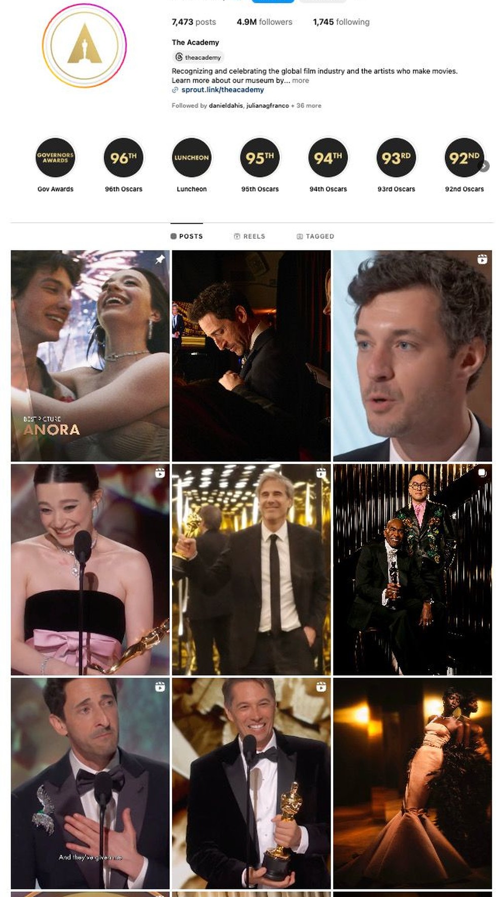 Instagram do Oscar visto por contas americanas — Foto: Reprodução
