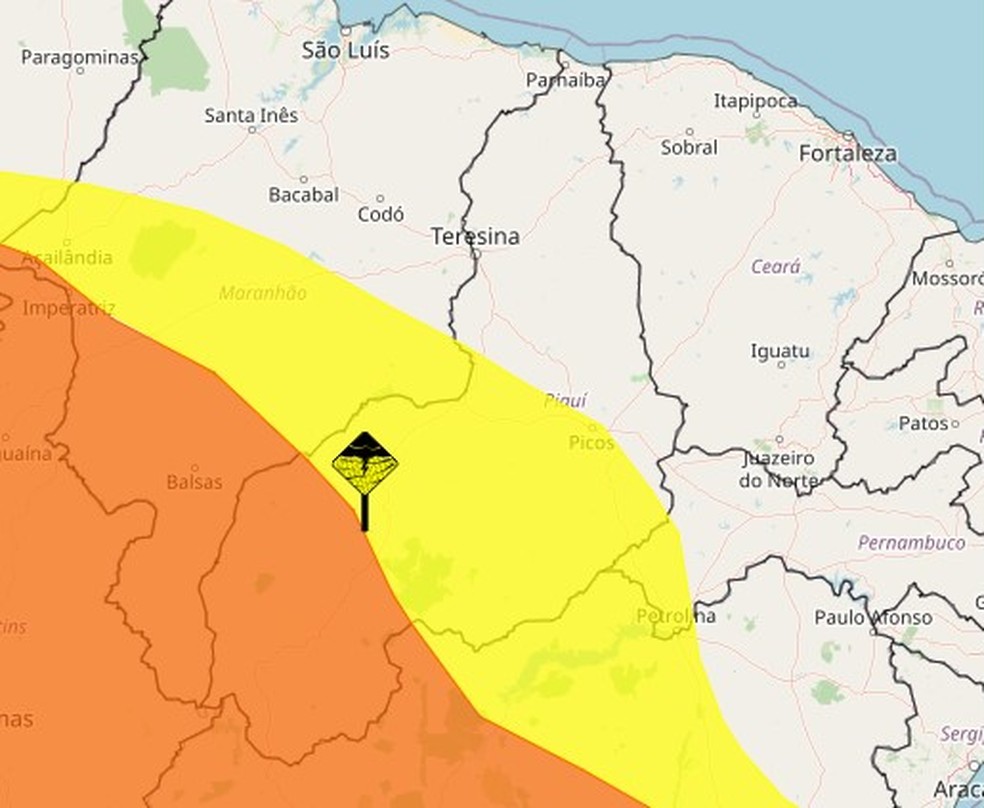 Inmet amplia alerta de chuvas intensas para 120 cidades do Piauí — Foto: Inmet