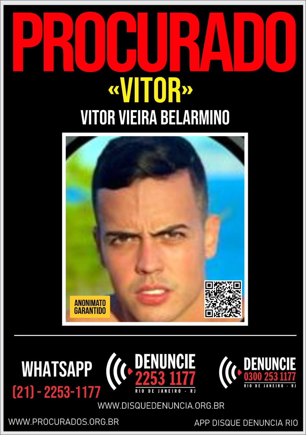 influenciador Vitor Vieira Belarmino  procurado pela policia — Foto: Reproduo