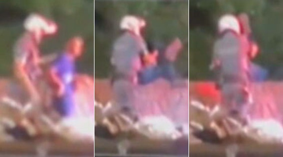 Vídeo mostra momento em que PM joga homem de ponte durante abordagem em SP — Foto: Reprodução/TV Globo