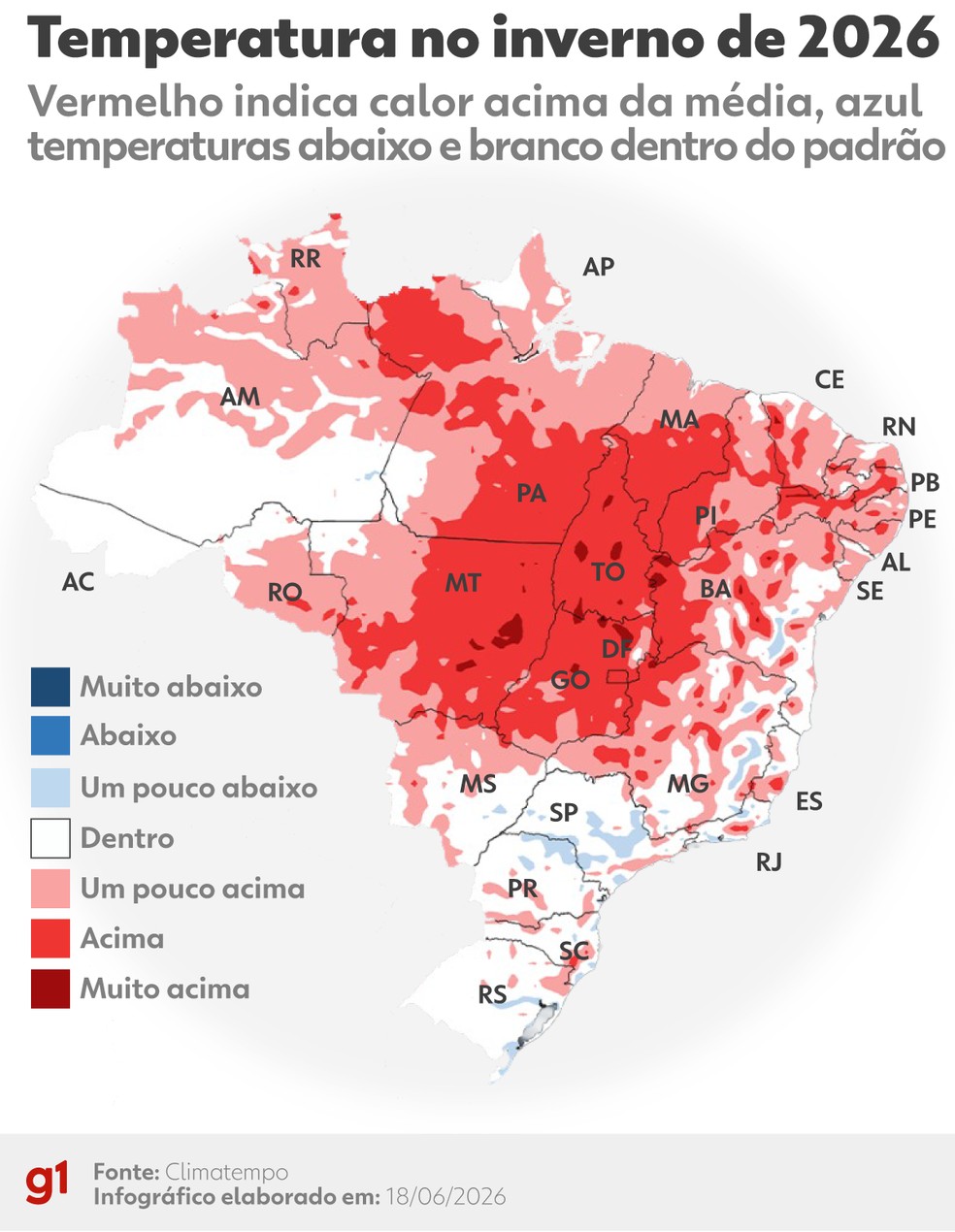 Temperaturas no inverno. — Foto: Arte/g1