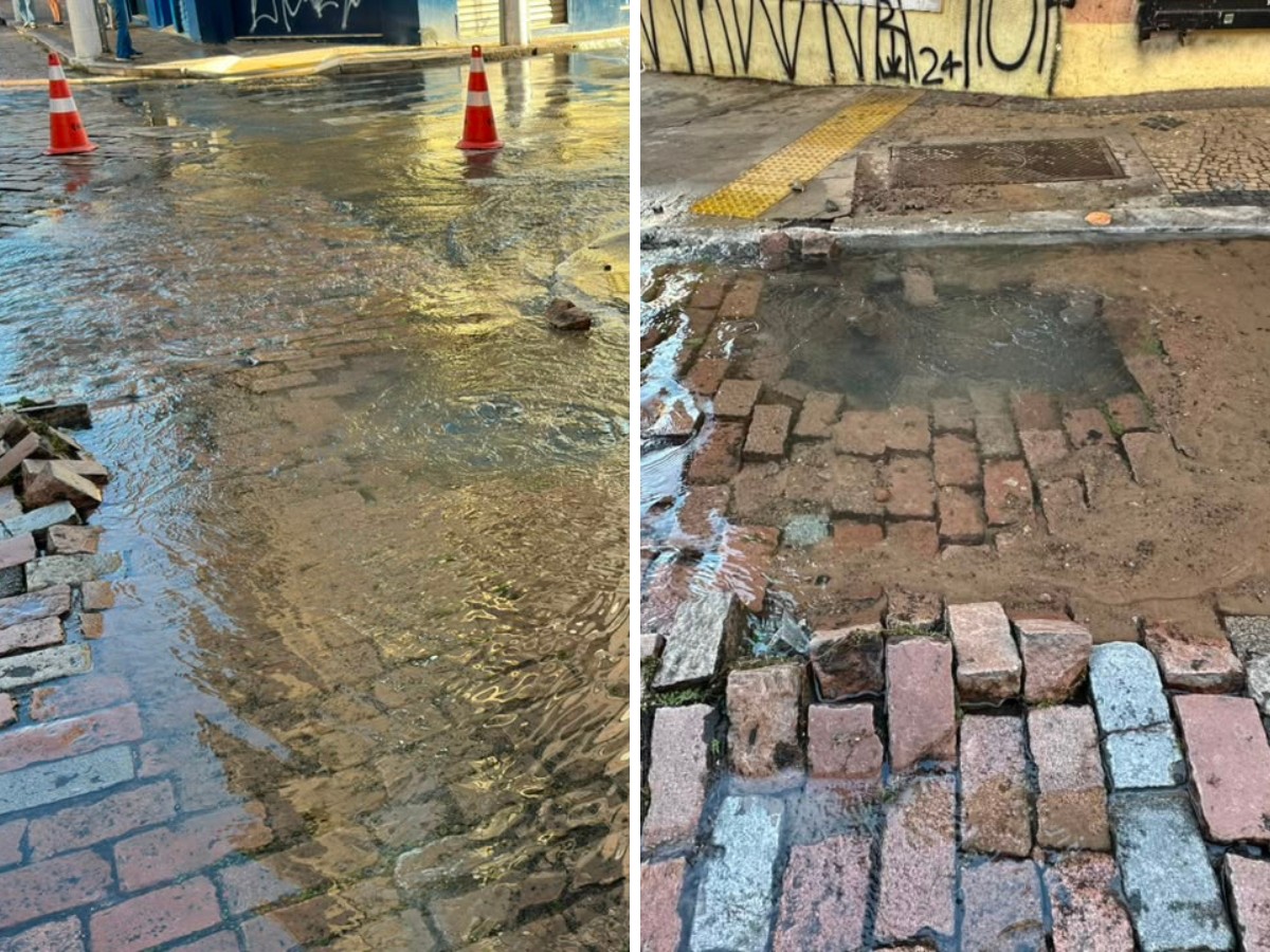 Vazamento de água levanta asfalto e interdita cruzamento no Centro de Campinas 