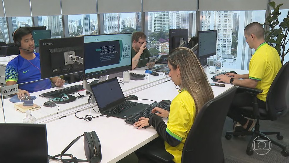 Empresa de São Paulo está em clima de Copa do Mundo para torcer pela Seleção Feminina — Foto: Reprodução/TV Globo
