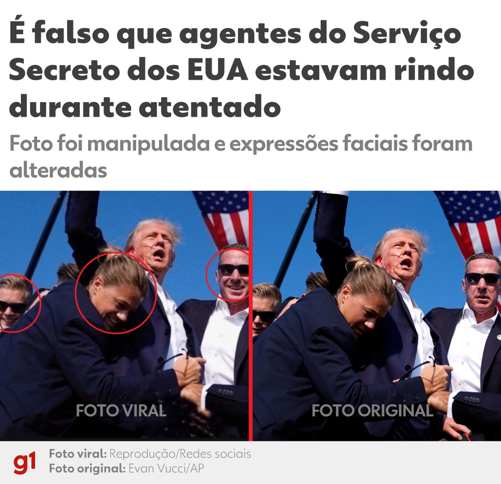 É #FAKE que agentes do Serviço Segreto dos EUA estavam rindo — Foto: Arte g1