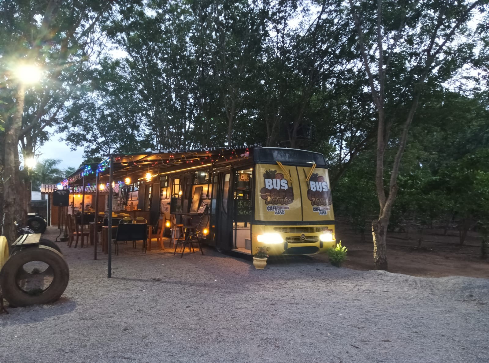 Em RO, ônibus funciona como cafeteria e clientes consomem grão cultivado no local com vista para a plantação