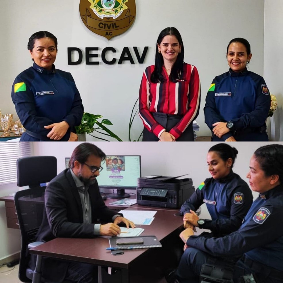 Proposta surgiu após reunião do BPTran com a delegada Carla Fabíola, da Decav, e o promotor Iverson Rodrigo — Foto: Asscom BPTran