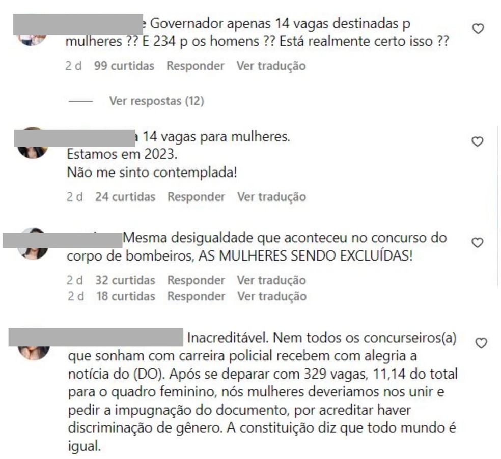 Postagem do governador Gladson Cameli sobre concurso recebeu comentários questionando quantidade de vagas destinadas a mulheres — Foto: Reprodução