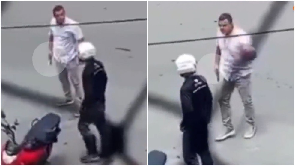 Homem puxa arma contra motoqueiro durante discussão no trânsito, em São Luís — Foto: Reprodução/TV Mirante