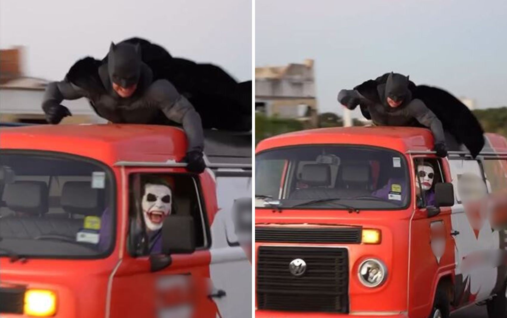 Vestidos de Batman e Coringa, cosplayers transformam Kombi em batmóvel e circulam em Goiás; vídeo