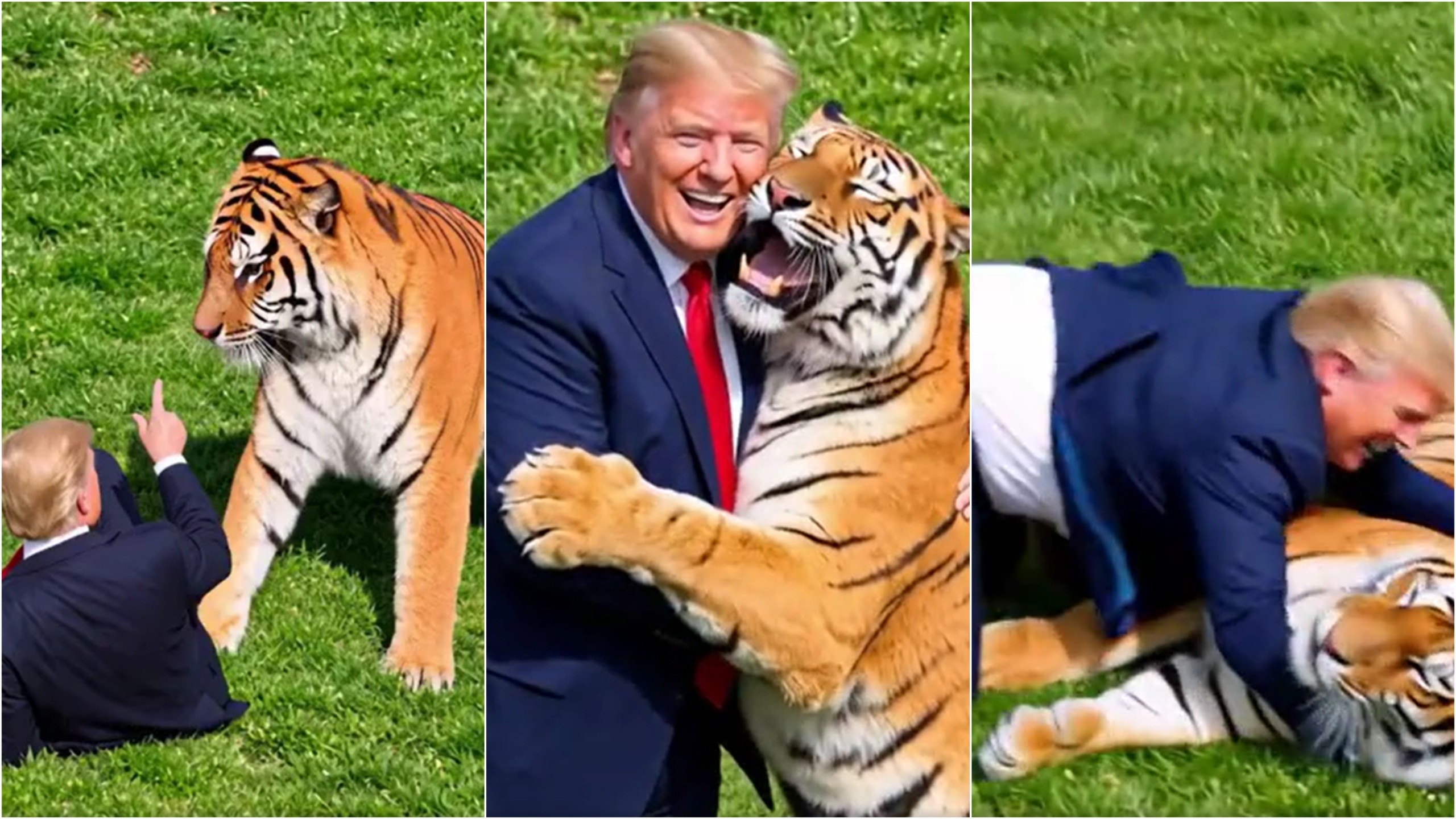 Trump publica vídeo de IA em que aparece brincando com tigre após ataque fatal na Inglaterra
